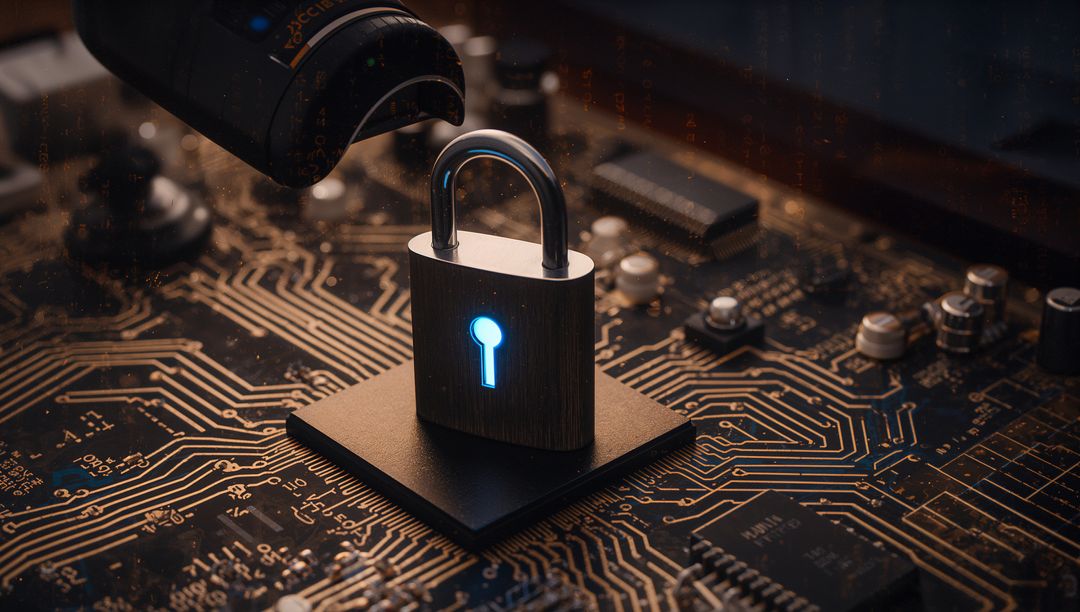 Shining Padlock on Microchip Signifying Digital Security