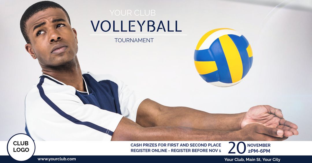 Male Volleyball Player Preparing for Action with Focused Expression - Download Free Stock Templates Pikwizard.com