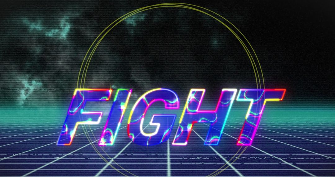 Neon Glowing Fight Text with Futuristic Tech Theme