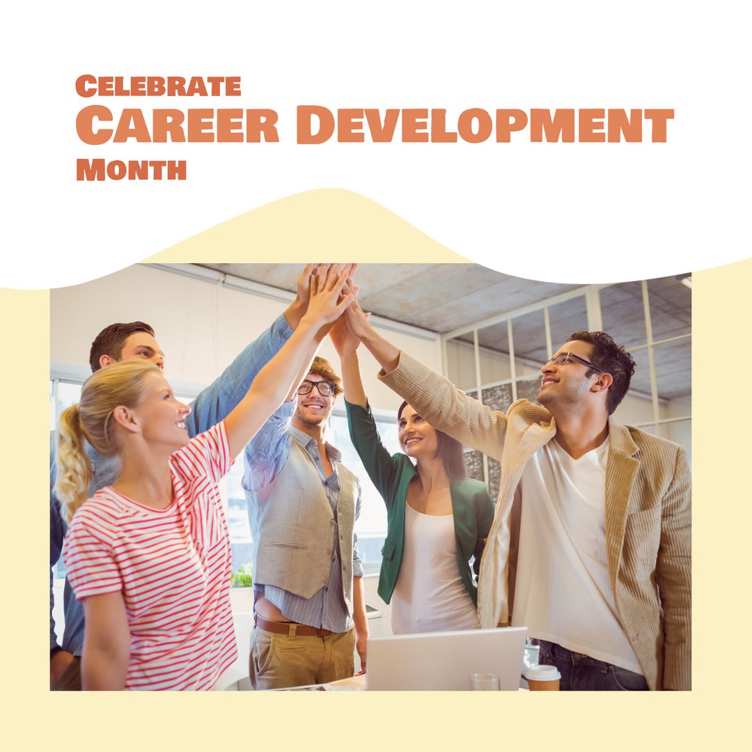Celebrating Career Development Month with a Diverse Team High-Fiving