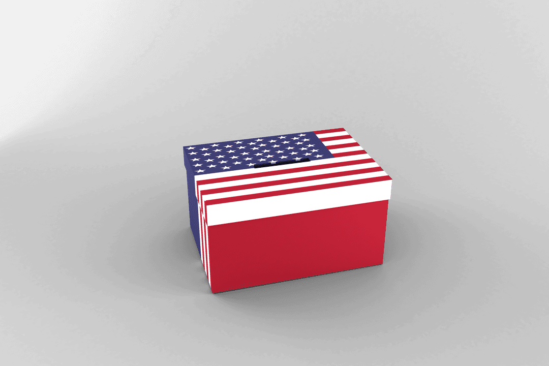 Transparent Box Featuring American Flag Design Isolated on Black