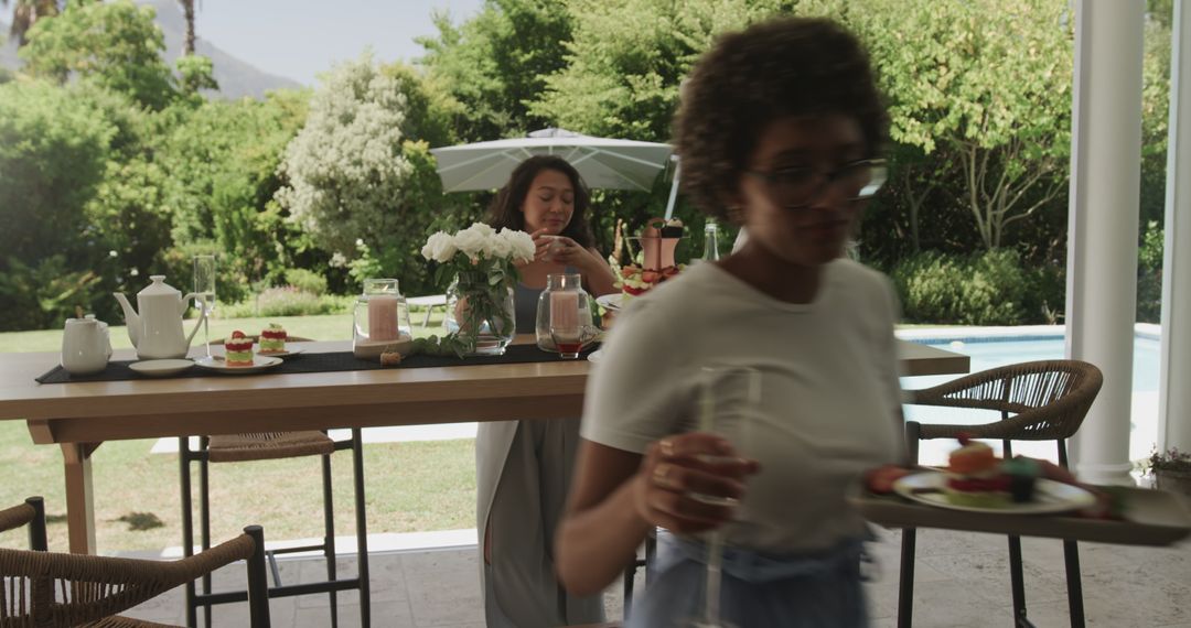 Outdoor Reception with Elegant Tea Set and Desserts