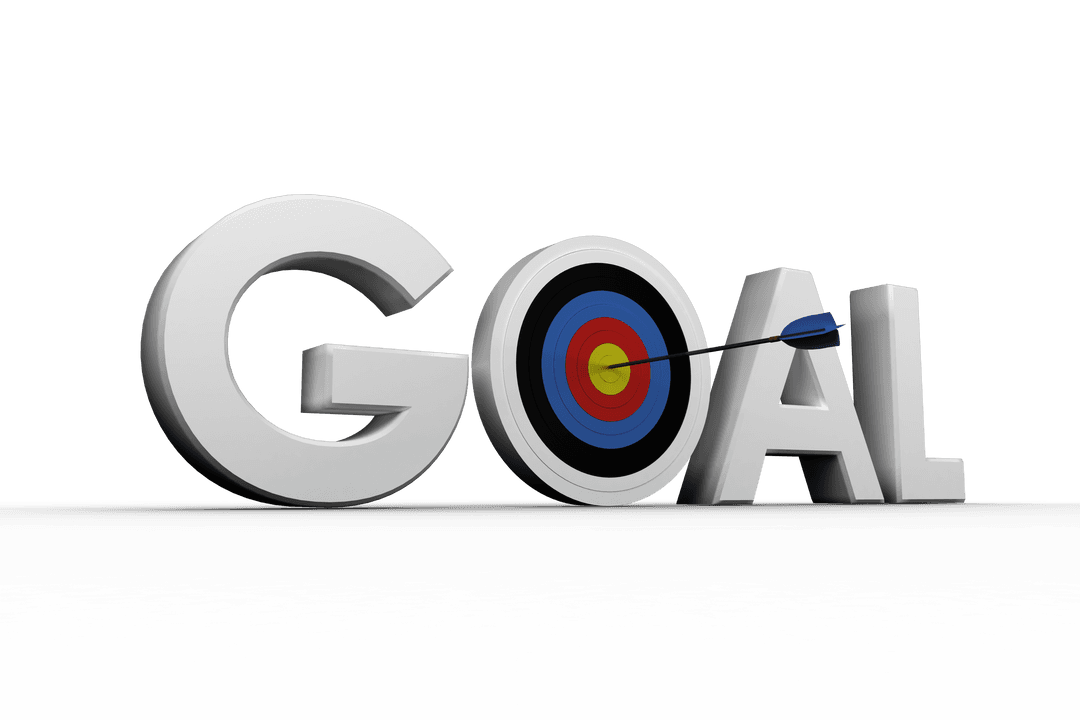 Digital Target and Goal Text with Arrow on Transparent Background