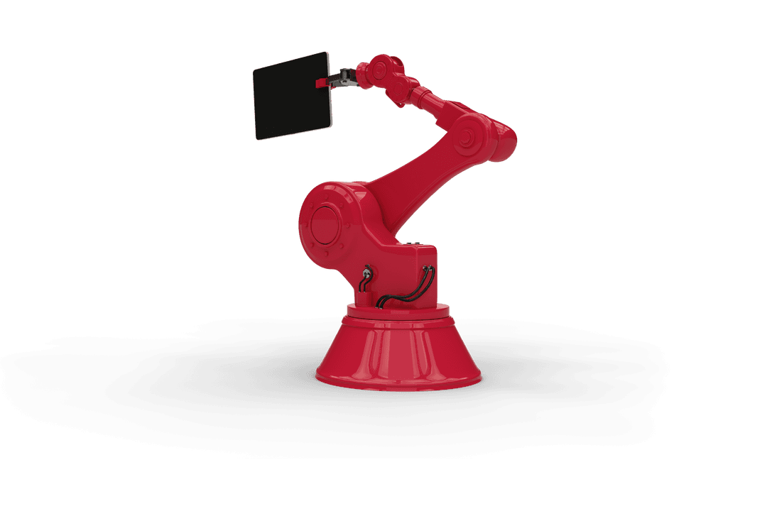 Red Robotic Arm with Tablet Isolated on Transparent Background