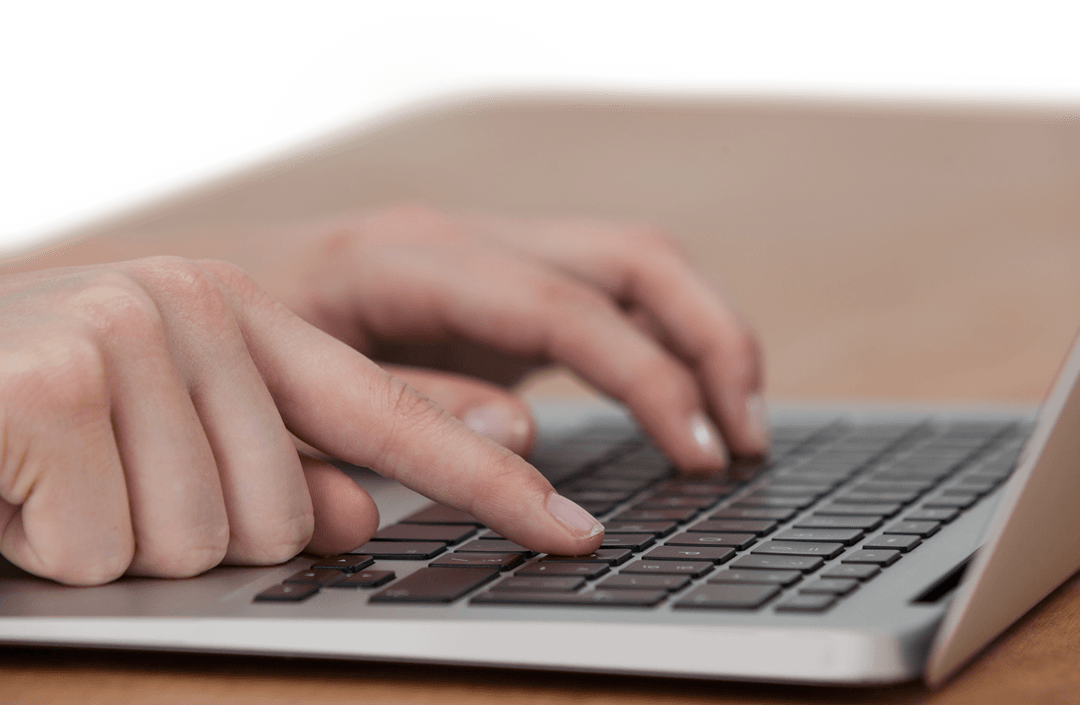Hands Typing on Open Laptop Visible in Transparent Background