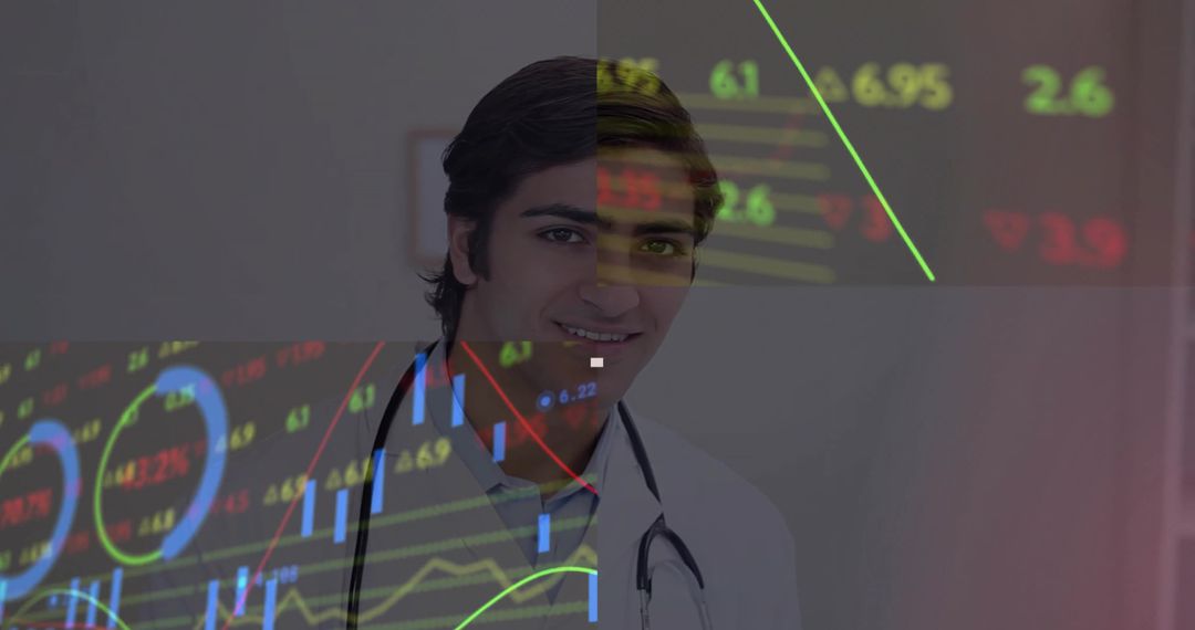 Doctor in Lab Coat with Digital Market Graphic Display
