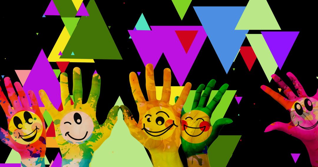 Joyful Painted Hands and Colorful Triangles Celebration