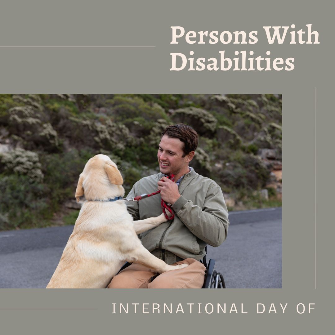 Man in Wheelchair with Guide Dog Celebrating Disability Awareness