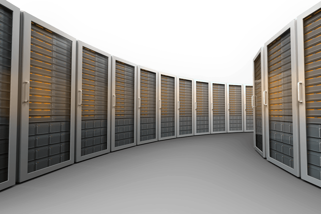 Futuristic Transparent Server Rack Room for Technology Concepts