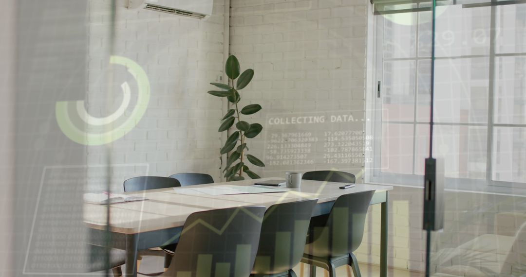 Financial Data Graphics Overlay in Modern Office