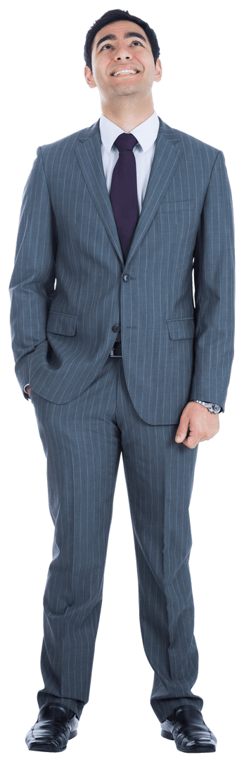 Smiling Biracial Businessman in Gray Suit on Transparent Background