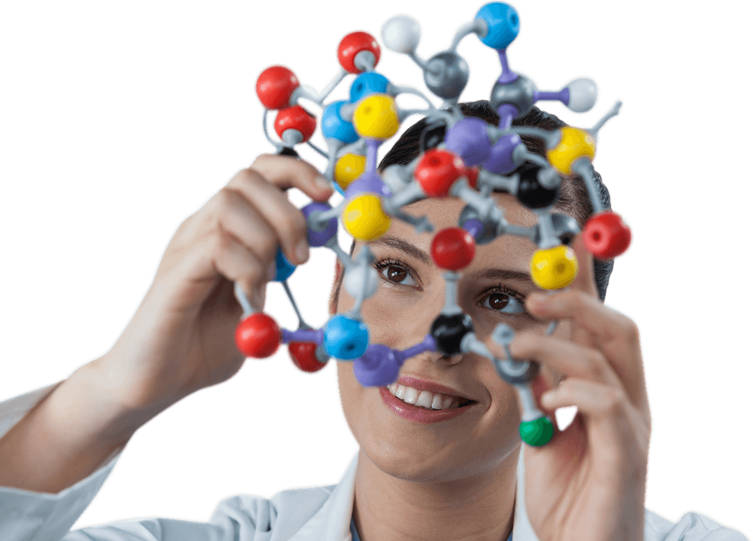Female Scientist Examining Transparent Molecular Model