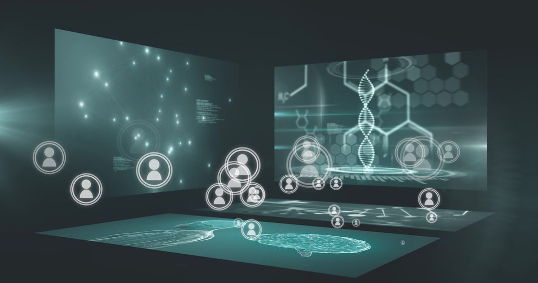 Futuristic Digital Interface with Media and DNA Icons