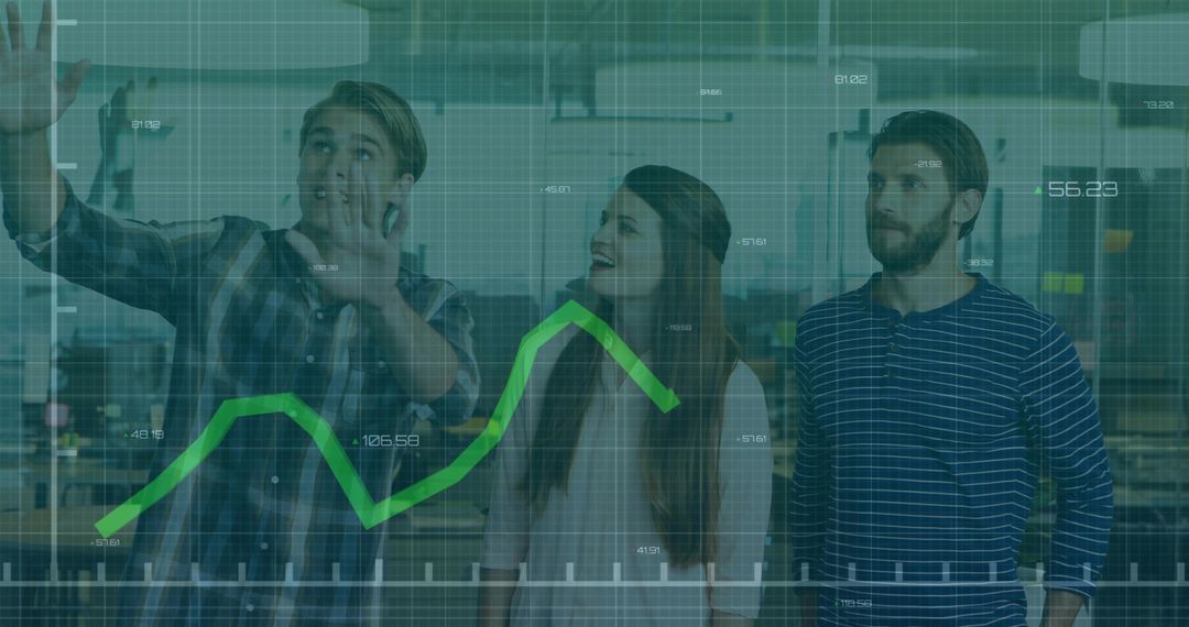 Collaborative Team Analyzing Data on Interactive Display in Modern Office