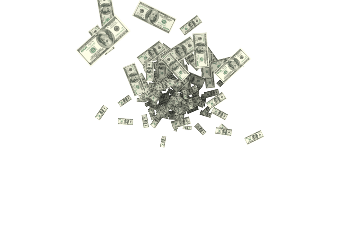 Falling Dollar Bills Captured on Transparent Background