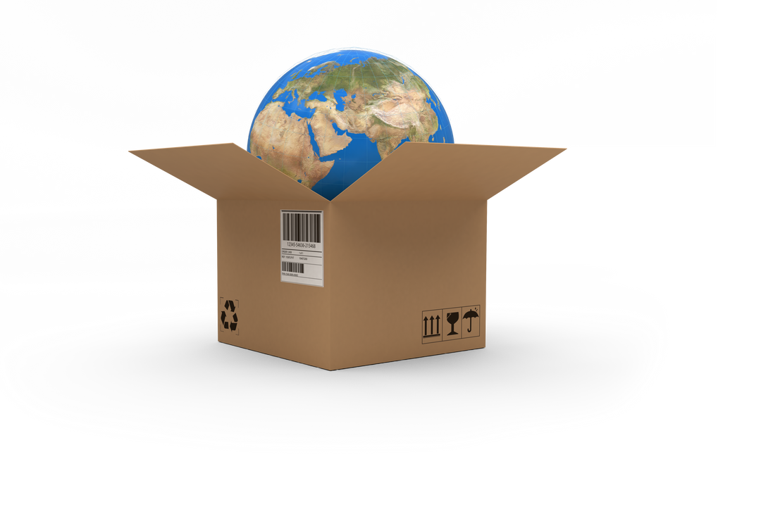 Globe Inside Open Cardboard Box on Transparent Background for International Shipping Concept - Download Free Stock Images Pikwizard.com