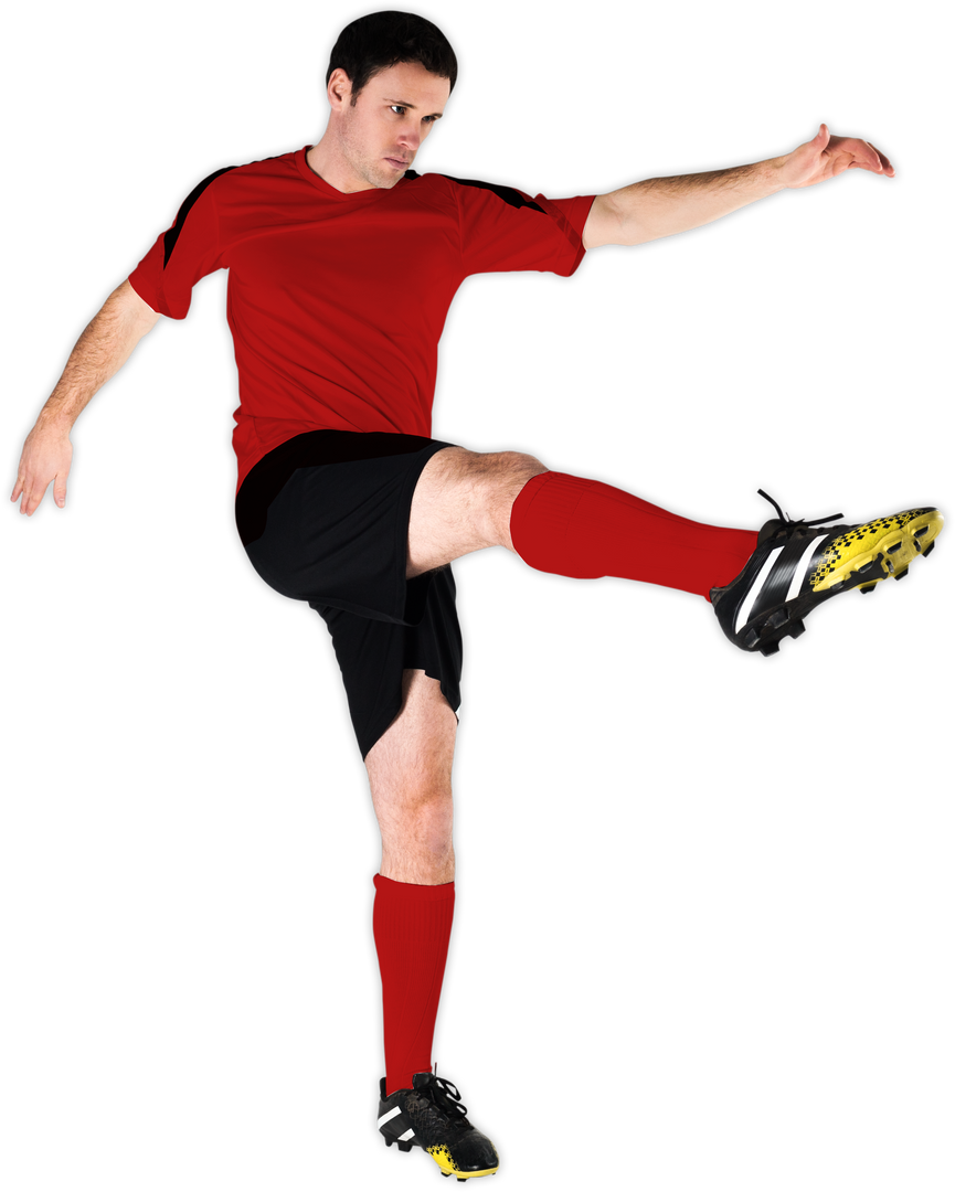 Football Player in Red Jersey Kicking Ball Transparent Background - Download Free Stock Images Pikwizard.com