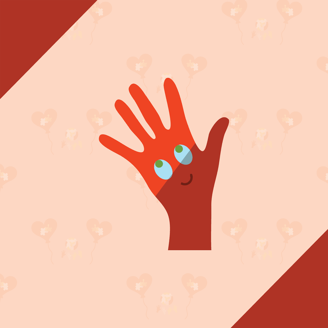Smiling Red Hand on Transparent Background Vector Illustration