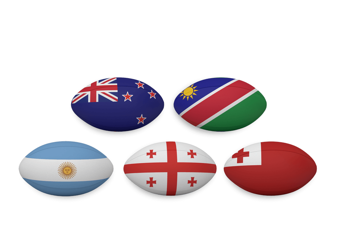 Transparent Rugby Balls Decorated with Various National Flags