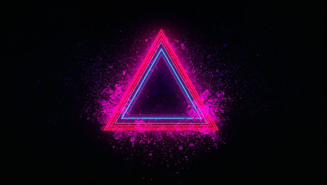 Vibrant Neon Triangle with Splatter Effect on Black