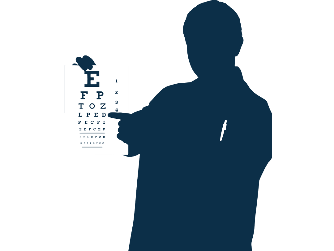 Silhouette of Optometrist Pointing at Transparent Eye Chart Illustration