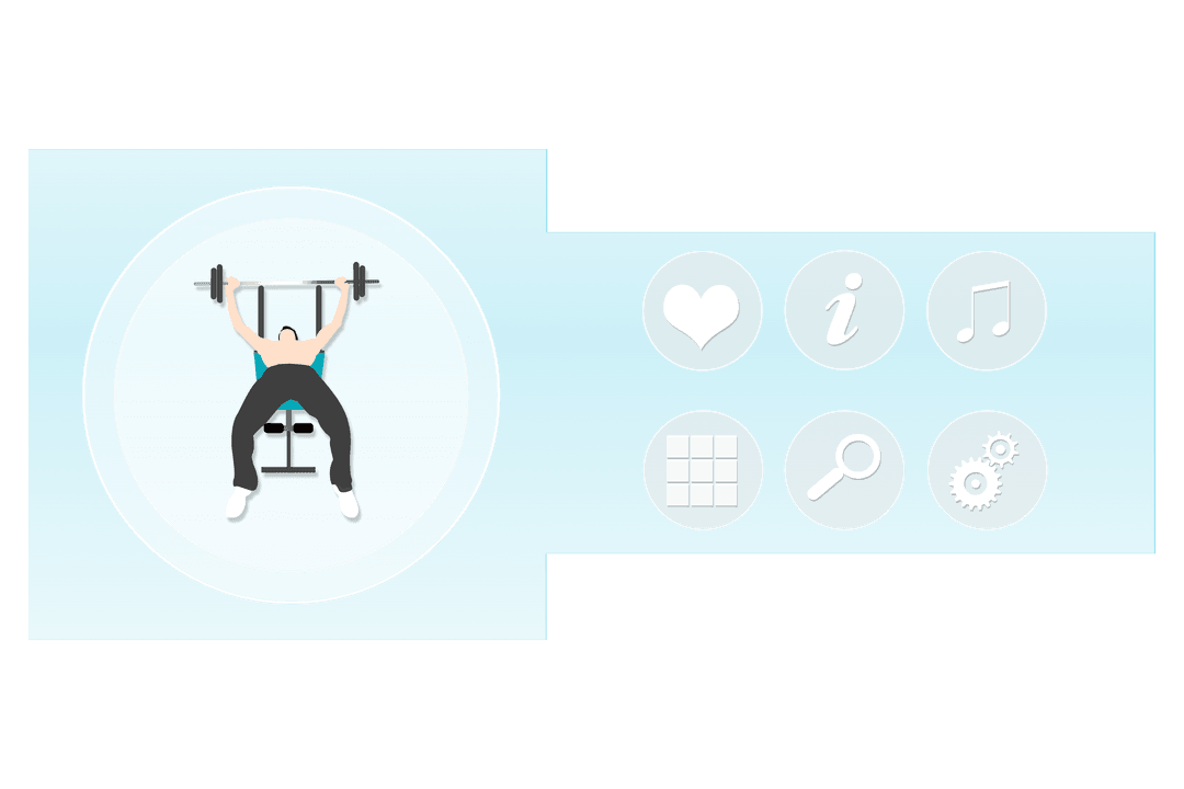 Fitness Themed Icons with Exercising Man on Transparent Background
