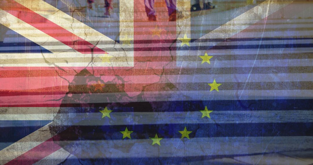 Conceptual Image of EU-Britain Flags and Urban Commute