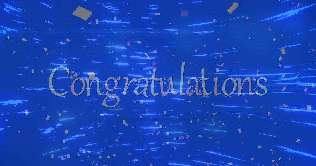 Congratulations Text with Falling Confetti and Light Trails