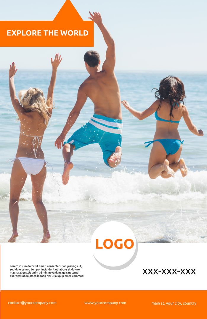 Carefree Beach Adventure with Friends Jumping into Sea