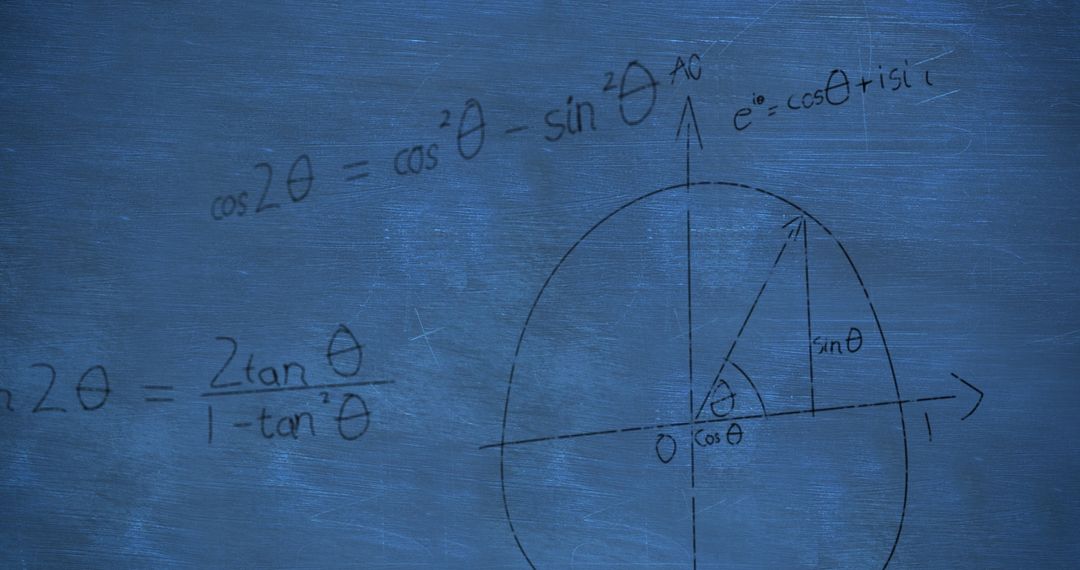 Handwritten Trigonometric Calculations on Chalkboard Background