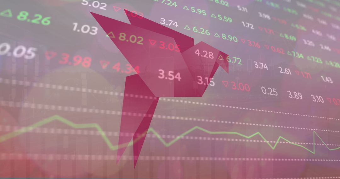 Financial Data Projections with Abstract Pink Paper Bird
