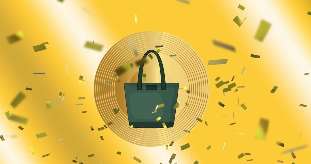 Stylish Handbag Icon on Golden Background with Confetti
