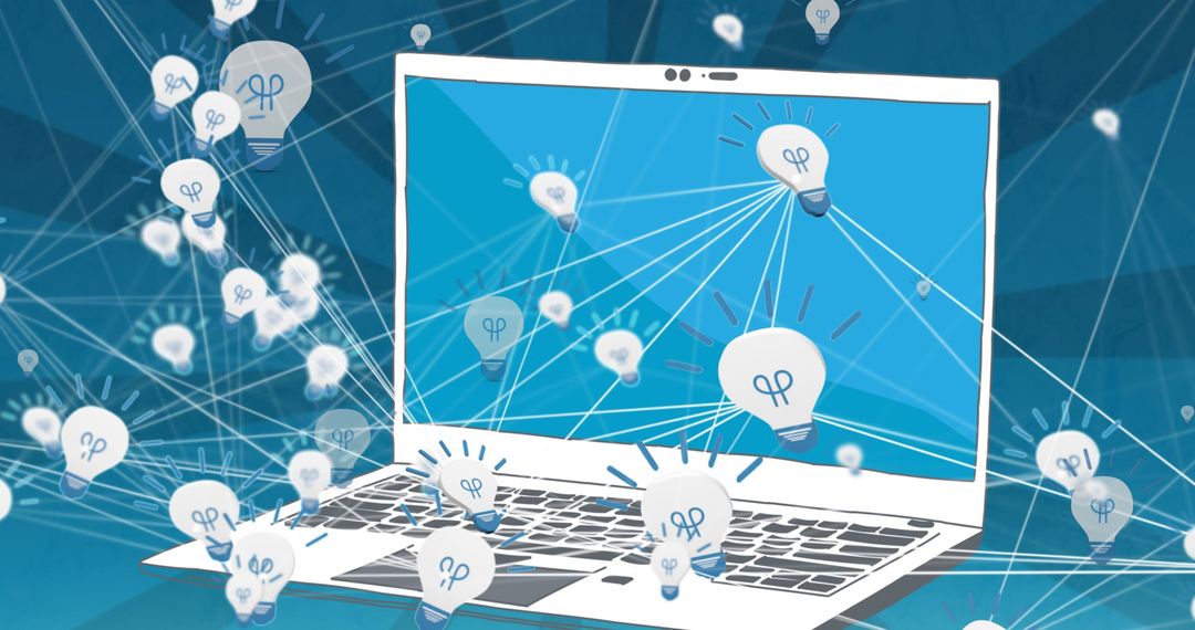 Digital Network Concept with Lightbulb Icons and Laptop