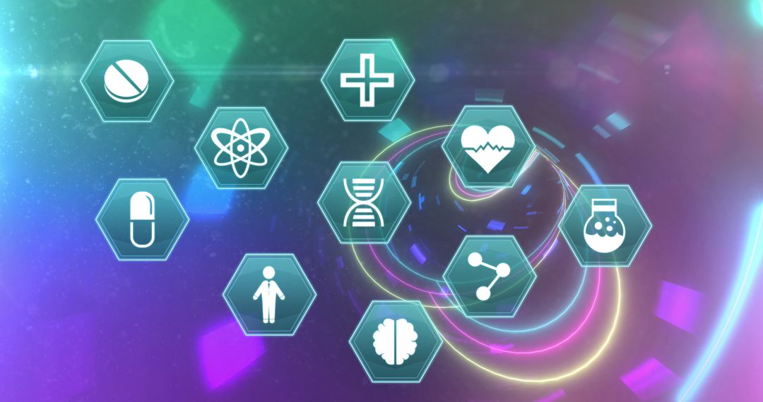 Futuristic Medical Icons Over Digital Network Tunnel
