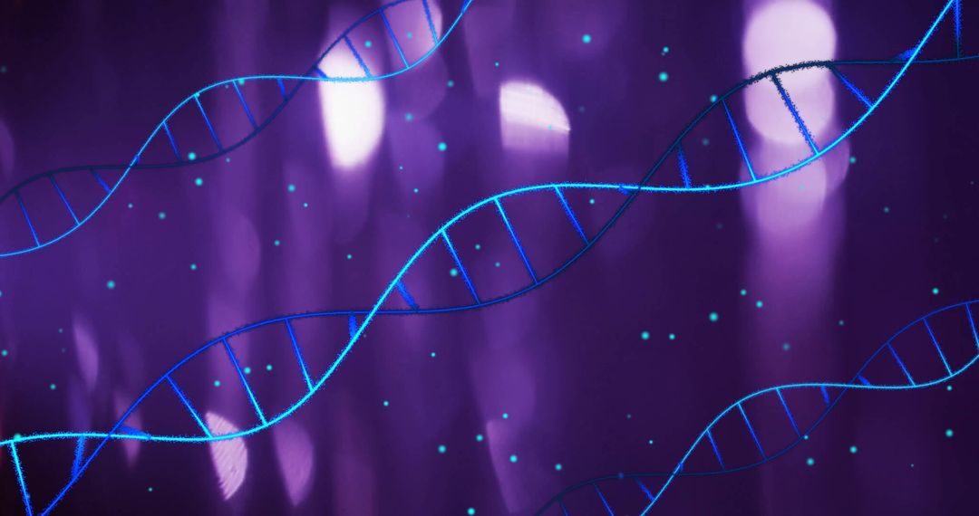 DNA Strands on Purple Background Highlighting Genetic Research