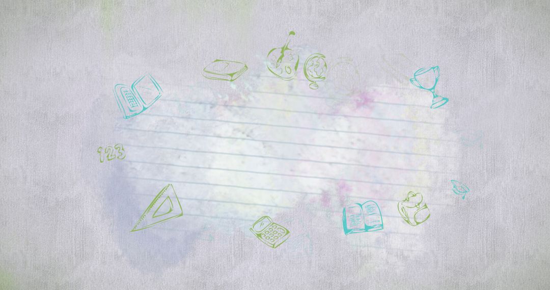 Educational Icons on Pastel Lined Background for Back to School Concept