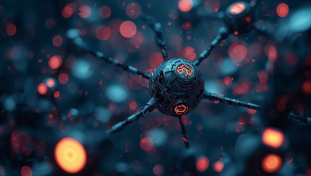 Futuristic Drone with Orange Glow in Abstract Sci-Fi Landscape