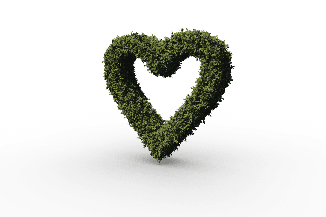 Heart Shaped Topiary Grass on Transparent Background for Romantic and Nature Themes