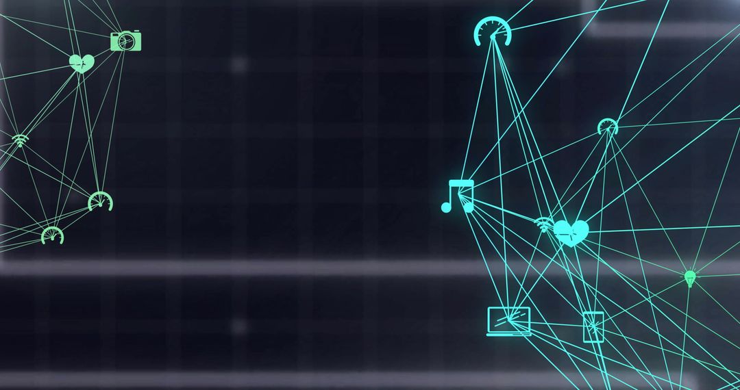 Digital Network Interface with Tech Icons and Light Spots