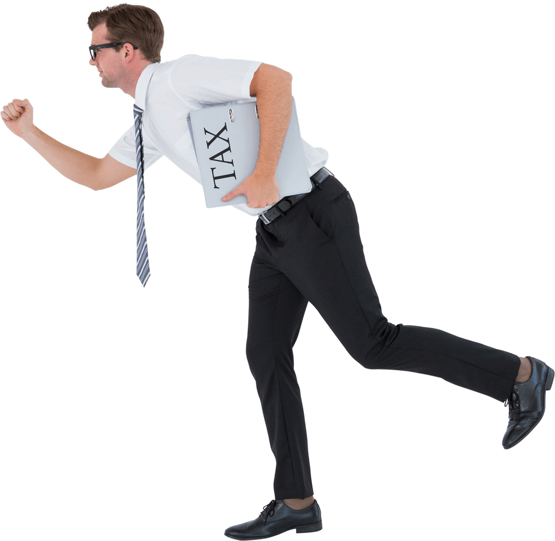 Caucasian Businessman Holding Tax File on Transparent Background