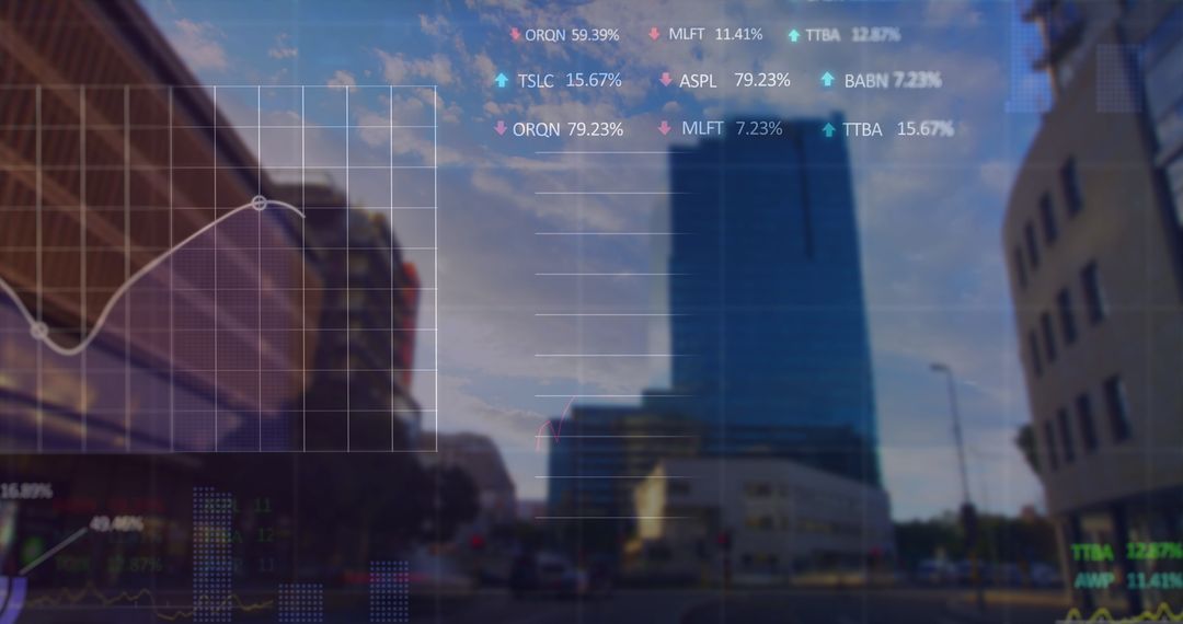 Futuristic Data Graphs Superimposed on Urban Skyline