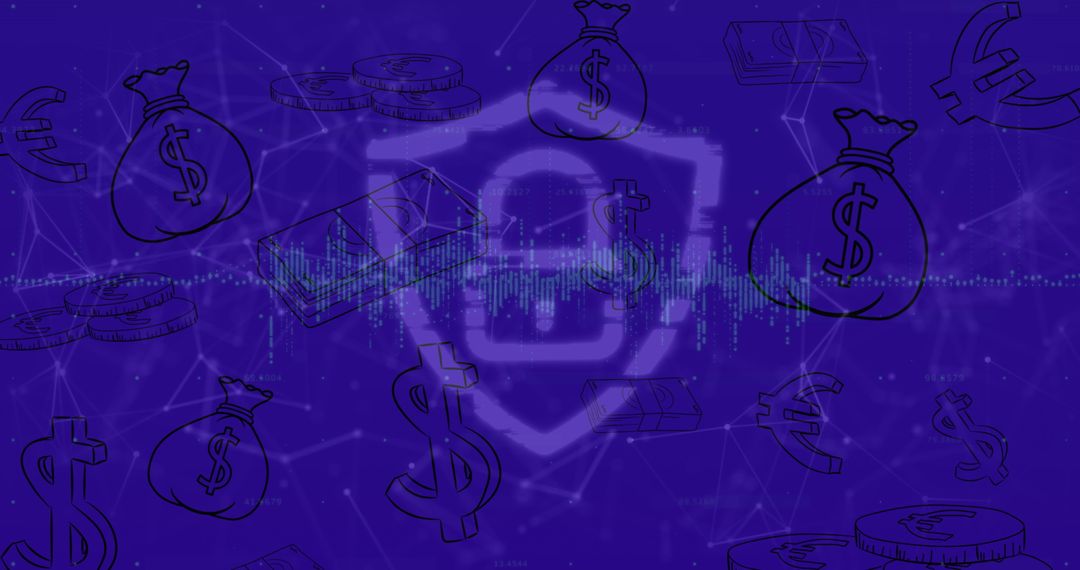 Digital Security Represented with Finance Symbols on a Network Background