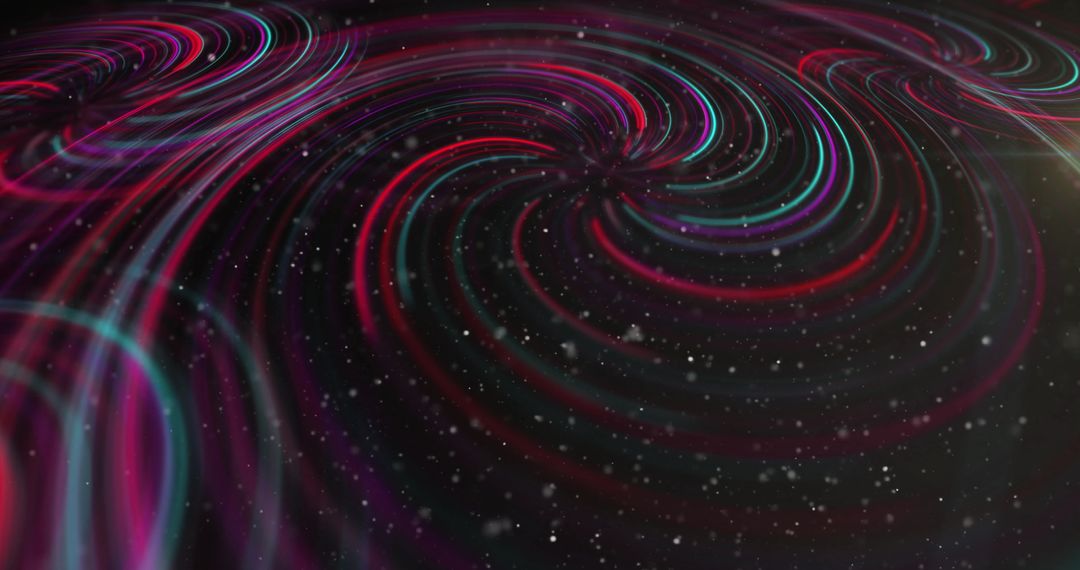 Vibrant Spiral Shapes on Black Background with Digital Interface Concept