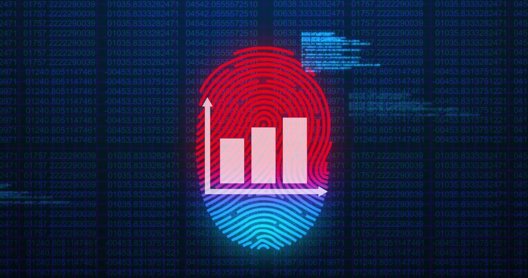 Fingerprint with Bar Graph Symbolizing Cybersecurity and Data Privacy