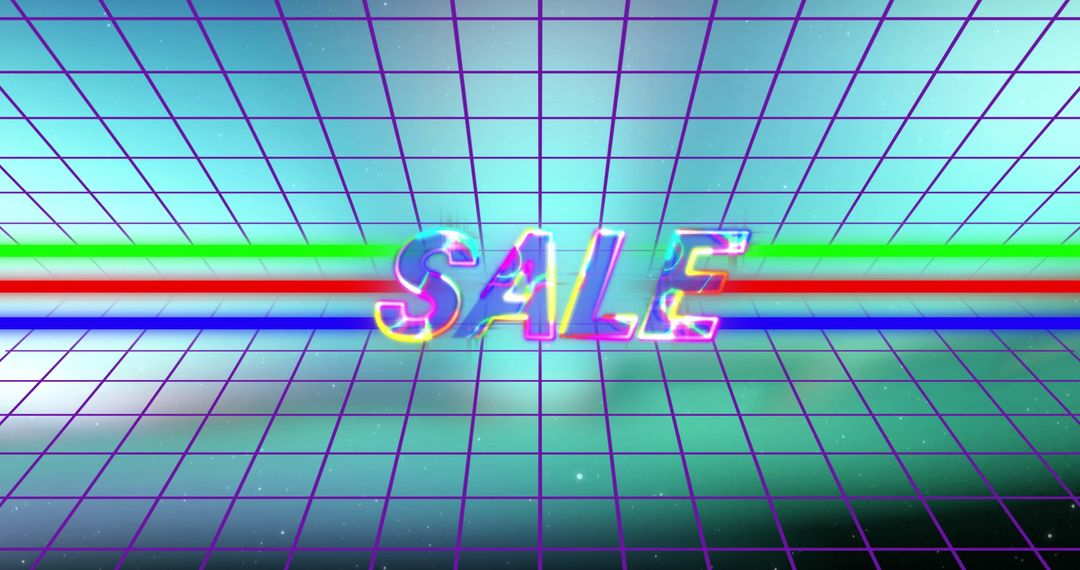 Retro Futuristic Neon Sale Ad with Grid and Light Effects