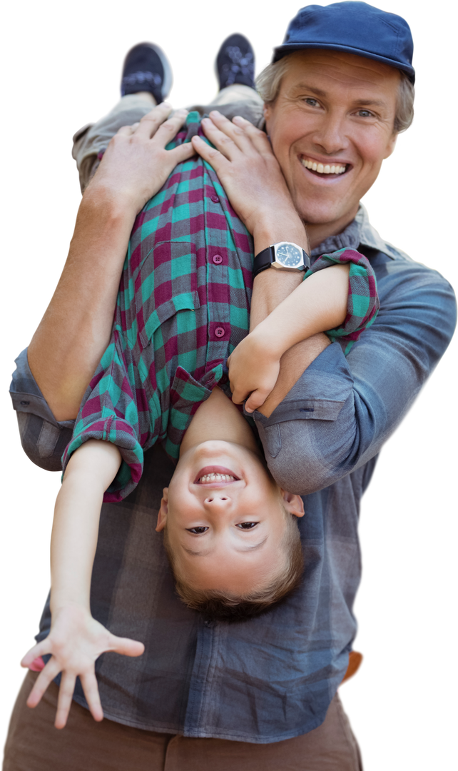 Happy Father Holding Son Upside Down in Joyful Moment, Transparent - Download Free Stock Images Pikwizard.com