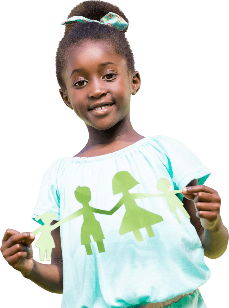 Smiling African American Girl Holding Paper Chain Cutouts with a Transparent Background