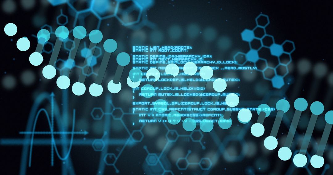 Digital DNA Strand with Data Overlay in Sci-Fi Theme