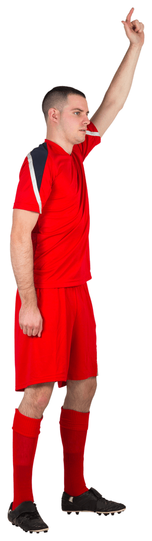 Transparent Image of Football Player Raising Hand in Red Uniform