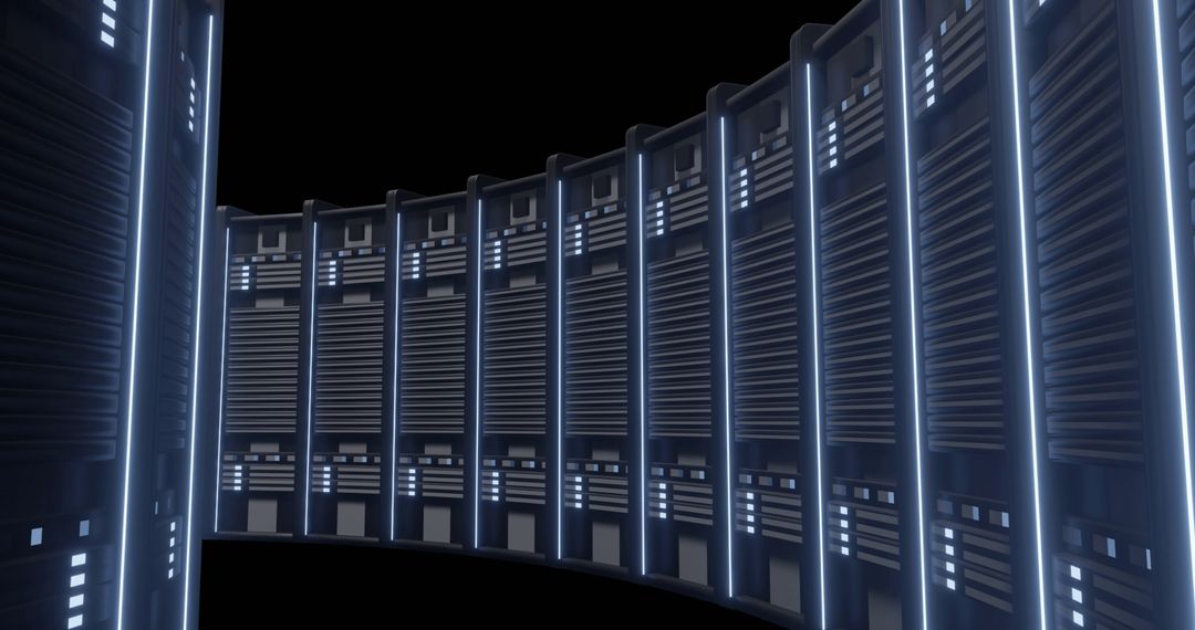 Futuristic data center with rows of computer servers